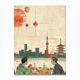 Dinner With The Tokyo Skyline Mid Century Modern Canvas Print