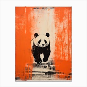 Panda, Woodblock Animal  Drawing 2 Canvas Print