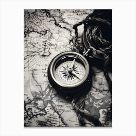 Compass On A Map 7 Canvas Print