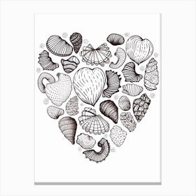 Minimalist Black & White Shell Line Drawing Heart 1 Canvas Print