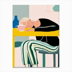 Illustration Of A Woman Sleeping At The Table Canvas Print