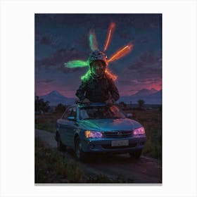 Man On A Car Canvas Print