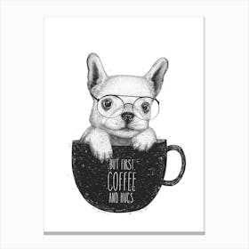 Pug With Coffee Canvas Print