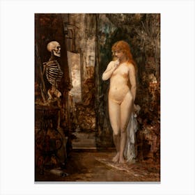 Red Haired Hans Makart (1840-1884)Naked Young Woman Looking at a Skeleton in HD Remastered Immaculate Classical Antique Gothic Dark Aesthetic  Canvas Print