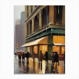 New York City, rain falling, city cafes, passing by, winter, vintage oil colors.9 Canvas Print