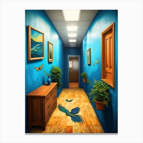 Hallway With Blue Walls Canvas Print