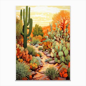 Orange Desert And Cactus 1 Canvas Print
