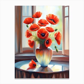 Vase of Poppies in a Sunlit Window Canvas Print