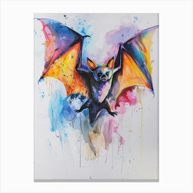 Bat Colourful Watercolour 3 Canvas Print