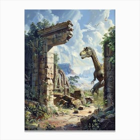 Dinosaur By An Ancient Ruin Painting 2 Canvas Print