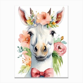 Baby Unicorn Flower Crown Bowties Woodland Animal Nursery Decor (28) Canvas Print