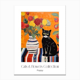 Cats & Flowers Collection Poppy Flower Vase And A Cat, A Painting In The Style Of Matisse 2 Canvas Print
