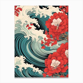 Great Wave With Camellia Flower Drawing In The Style Of Ukiyo E 4 Canvas Print