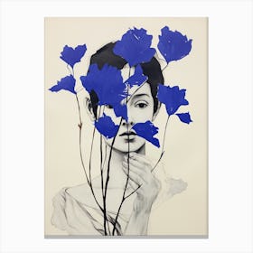 Woman With Lilac Blue Botanical Illustration Canvas Print