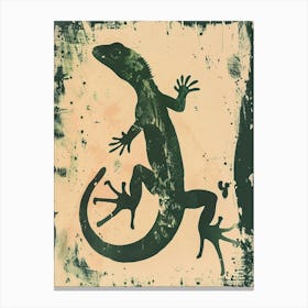 Forest Green Moorish Gecko Lizard Block Print 2 Canvas Print