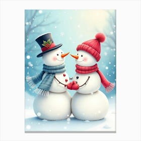 Snowman Couple Canvas Print