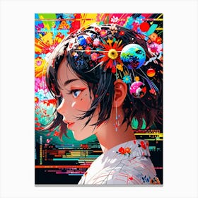 Anime Girl With Flowers Canvas Print