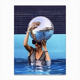 Woman Pool Disco Ball Fashion Photography 2 Canvas Print