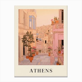 Athens Greece 1 Vintage Pink Travel Illustration Poster Canvas Print