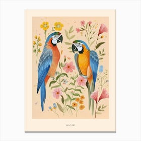 Folksy Floral Animal Drawing Macaw 3 Poster Canvas Print