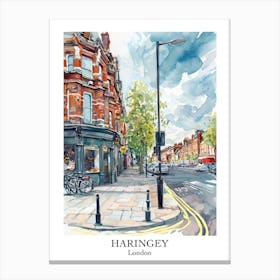 Haringey London Borough   Street Watercolour 2 Poster Canvas Print