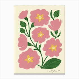 Primrose Modern-Retro Pink and Green Wild Flower Art Print Canvas Print