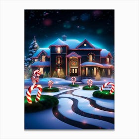 Christmas House With Candy Canes Canvas Print