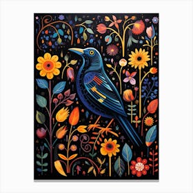 Folk Bird Illustration Crow 8 Canvas Print