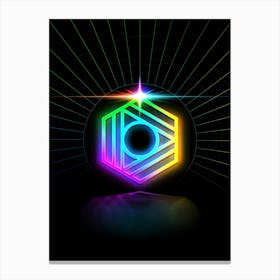 Neon Geometric Glyph in Candy Blue and Pink with Rainbow Sparkle on Black n.0458 Canvas Print