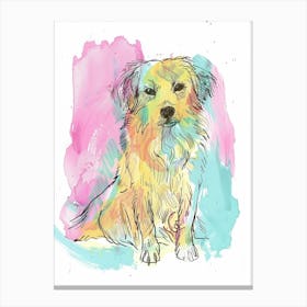 Watercolour Colourful Dog Line Illustration Canvas Print