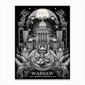 Warsaw, Poland, Tarot Card Travel  Line Art 6 Canvas Print