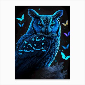 Blue owl with butterflies 1 Canvas Print