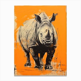 Rhino, Woodblock Animal  Drawing 2 Canvas Print