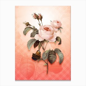 Provence Rose Vintage Botanical in Peach Fuzz Tartan Plaid Pattern n.0027 Canvas Print