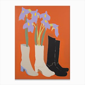 A Painting Of Cowboy Boots With Flowers, Pop Art Style 1 Canvas Print