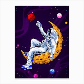 Astronaut and Moon dreaming about Mars — space poster, synthwave space, neon space, aesthetic poster Canvas Print