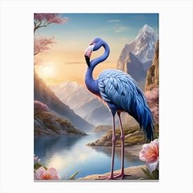 Floral Blue Flamingo Painting (45) Canvas Print