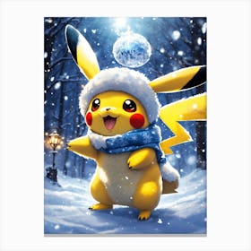 Snowy Pikachu Is Surrounded By Night Ice Crystals Canvas Print