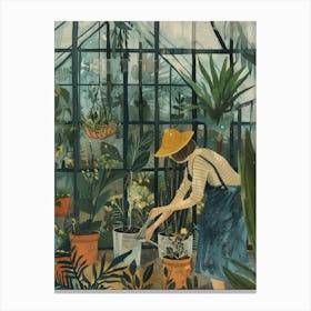 Woman In A Greenhouse Canvas Print
