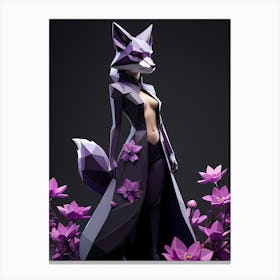 Low Poly Floral Fox Girl, Purple (4) Canvas Print