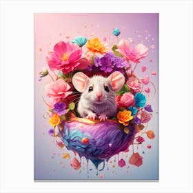 Mouse In A Flower Basket Canvas Print