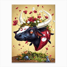 Bull With Flowers Canvas Print