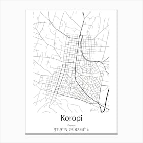 Koropi,Greece Minimalist Map Canvas Print