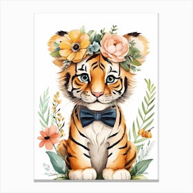 Baby Tiger Flower Crown Bowties Woodland Animal Nursery Decor (32) Canvas Print