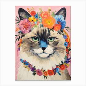 Birman Cat With A Flower Crown Painting Matisse Style 2 Canvas Print