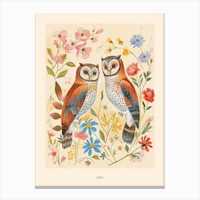 Folksy Floral Animal Drawing Owl 5 Poster Canvas Print