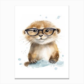 Smart Baby Otter Wearing Glasses Watercolour Illustration 4 Canvas Print