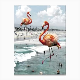 Flamingos At The Beach Canvas Print