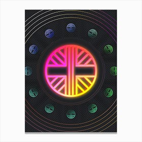 Neon Geometric Glyph in Pink and Yellow Circle Array on Black n.0073 Canvas Print