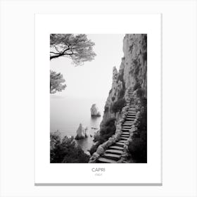 Poster Of Capri, Italy, Black And White Photo 1 Canvas Print